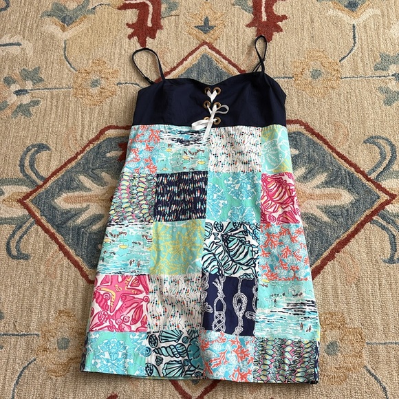 LILLY PULITZER Spring dress sundress navy blue white corset nautical L 10 12 - Picture 12 of 12